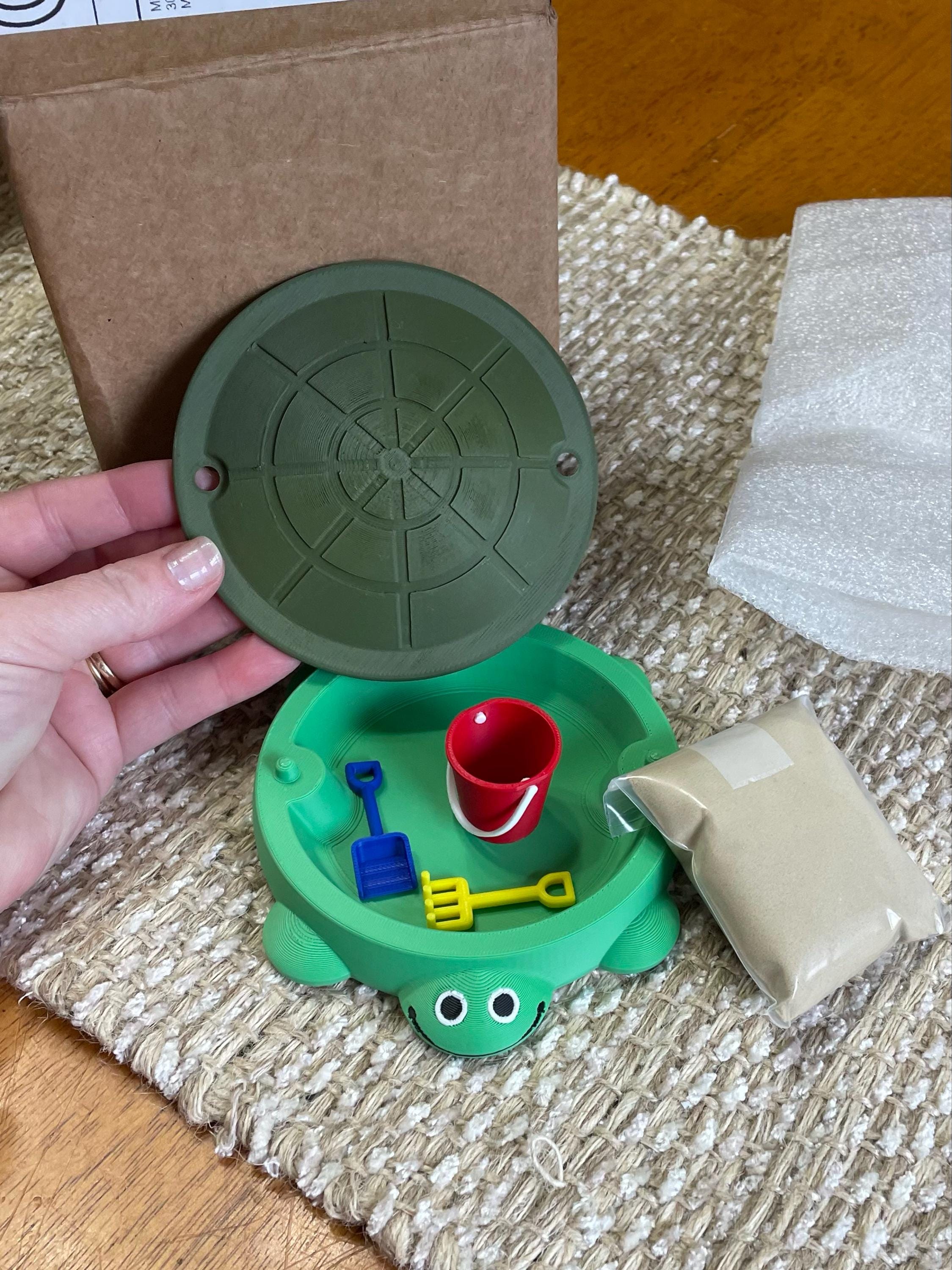 Mini Turtle Sandbox with Sand & Mini Tools - Sensory Zen Garden, 90s Nostalgia, 90s Toys, Office Decor, 4.5&quot; Small Size