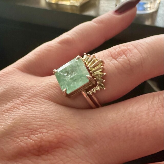 0*S様 K18ペリドットRing Peridot Deco Wedding 14k 18K Gold Band- Baguette Vintage