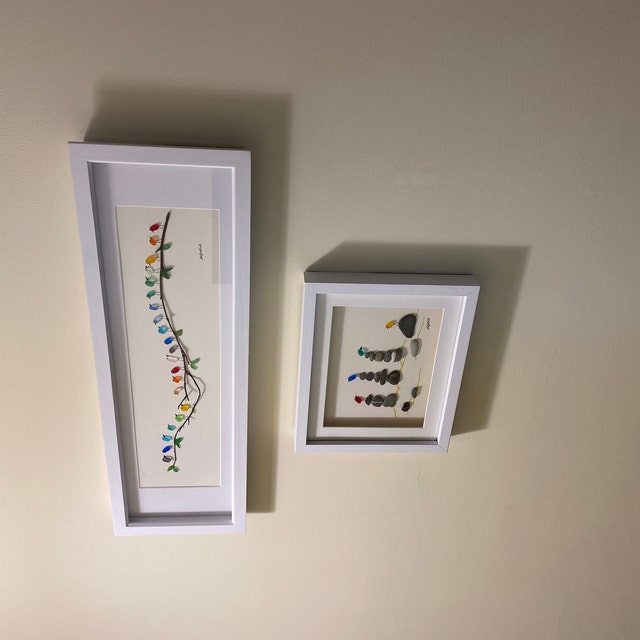 Handmade Rainbow Birds On Branch Art, Personalised Sea Glass Framed, Sea Glass Wall Art, Best Friend