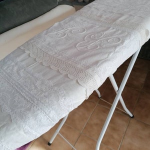 Rideau En Dentelle Blanche - Fait Main, Style Vintage Avec Monogrammes - Longueur 101-150 Cm - Neuf