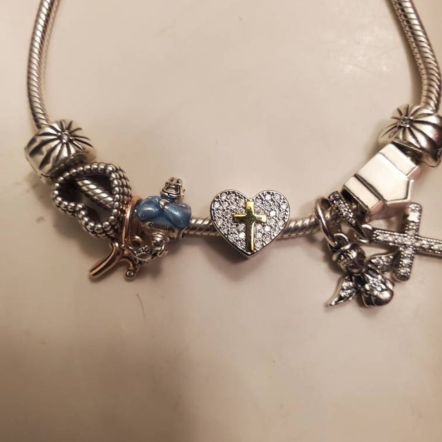 Silver Charm Bracelet For Women – 13 Hanging Charms With Cross, Heart, Star & More