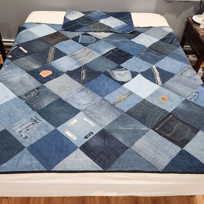 Up-cycled Denim Chevron Queen Quilt With Pillow Shams - Etsy