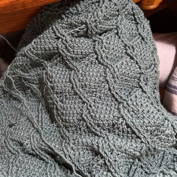 CROCHET PATTERN Aran Green Cables Blanket - Make to Any Size - PDF ...