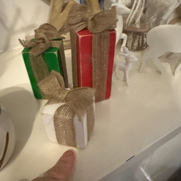 Set of 3 Wooden Christmas Present Blocks With Ribbon Handmade Festive ...