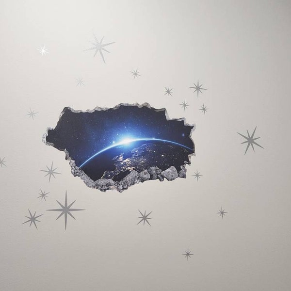 Earth Planet Wall Decal - Space 3D Smashed Wall Art Sticker Kids Room ...