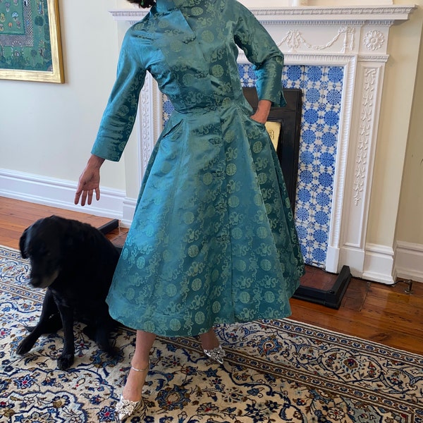 Vintage 1940s 50s Black Silver Rick Rack Patio Dress Circle Skirt Belt ...