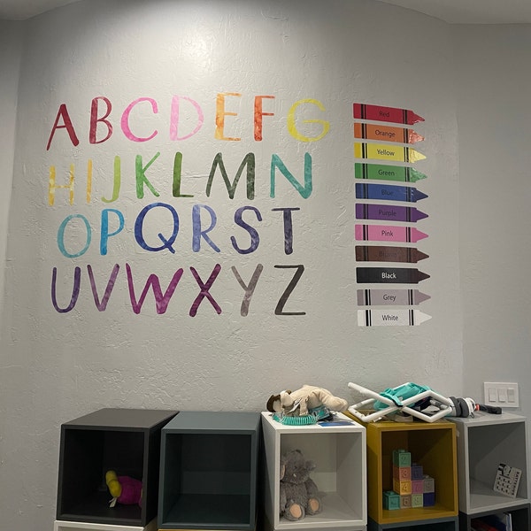 Watercolor Alphabet Set, Peel and Stick Decal, Reusable Wall Decal ...