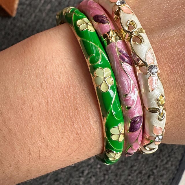 Floral Vintage Bangle,anti Tarnish Bangle, Enamel Work Bracelet