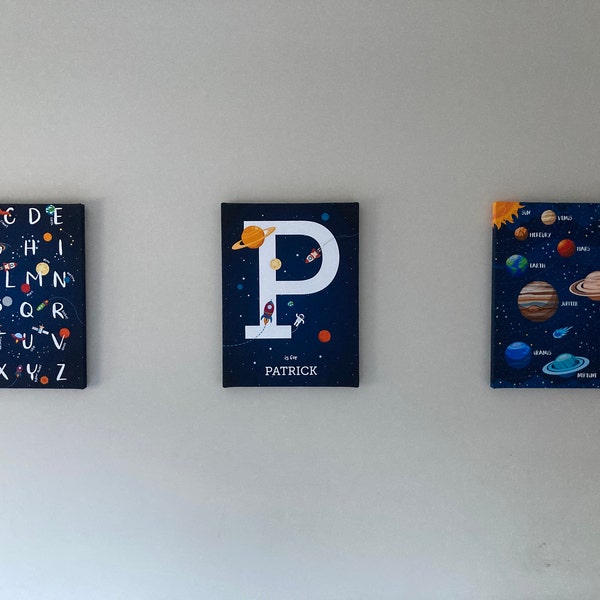Space Wall Art Set of 3 Prints, Space Themed Nursery, Custom Baby Name ...
