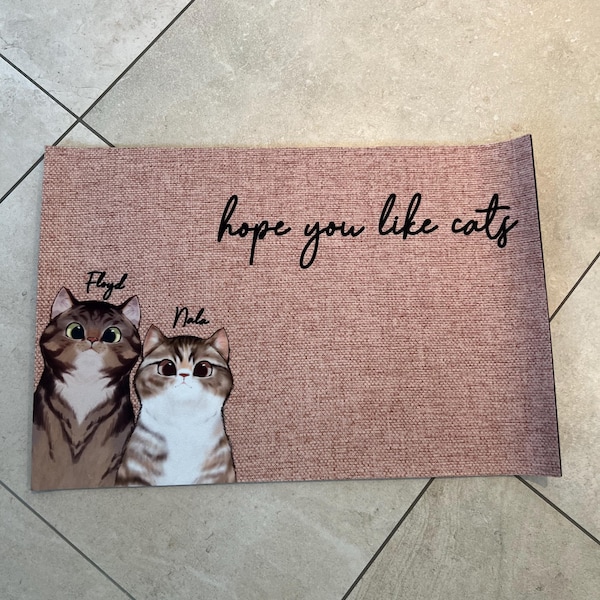 Cute Green Doodle Cat Print Door Mat