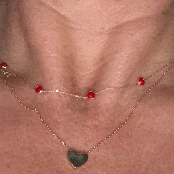 Ruby Necklace / 14K Solid Yellow Gold Ruby Station Necklace/ Beaded ...