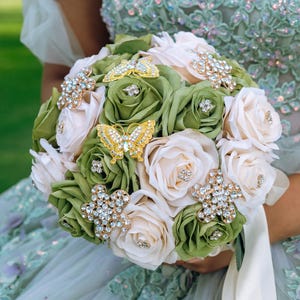 Sage Green and Champagne Bouquet - Etsy