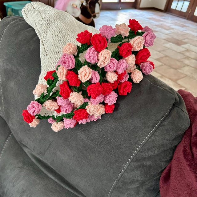 バラの花束ブランケットの編み図、ショールテーブルクロスアート