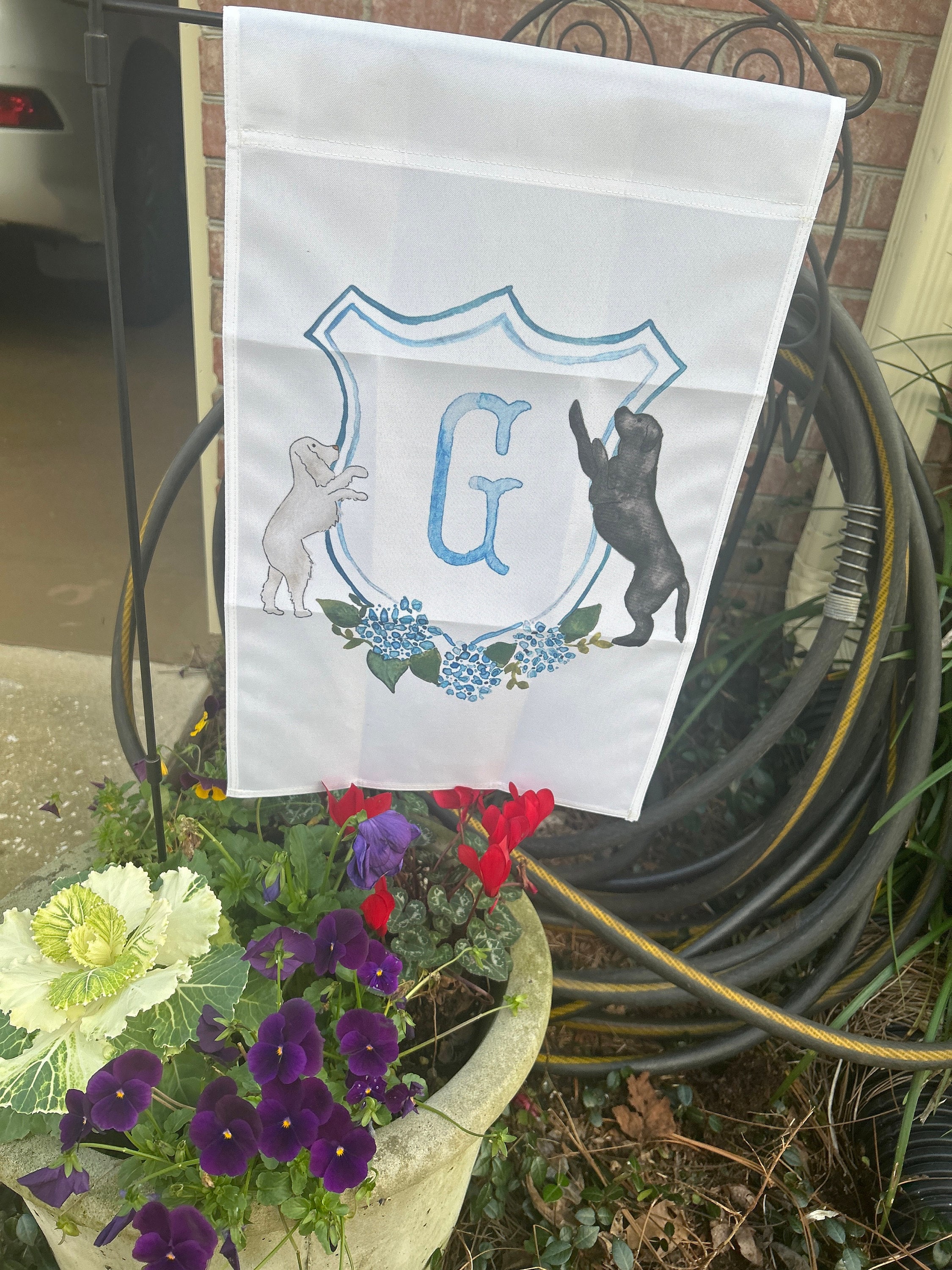 The Katherine Crest Mix and Match Pet Garden Flag | Personalized Pet Yard Flag, Goldendoodle, Golden Retriever, Lab, GSP, Spaniel, Cat