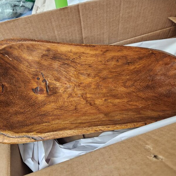 Brown - Hand Carved Natural Mahogany Wooden Bowl with Dokra Handle (6 x 5 in) main image 1