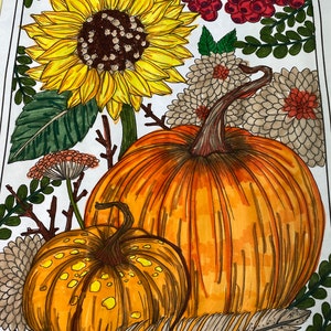 Fall Flowers and Pumpkins Digital Coloring Page Thanksgiving, Mums ...