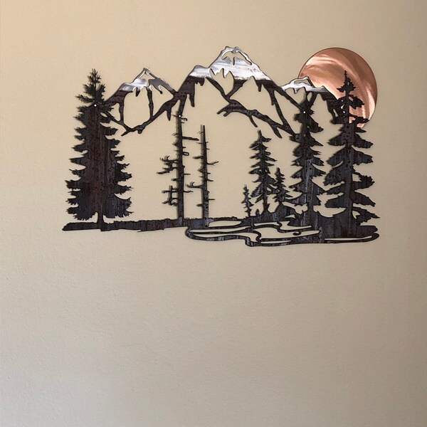 By the Light of the Copper Moon Small Recycled Steel Rustic Mountain ...
