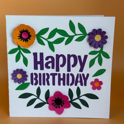 Happy Birthday Card SVG File, 3D Floral Pop up Card SVG Template for ...