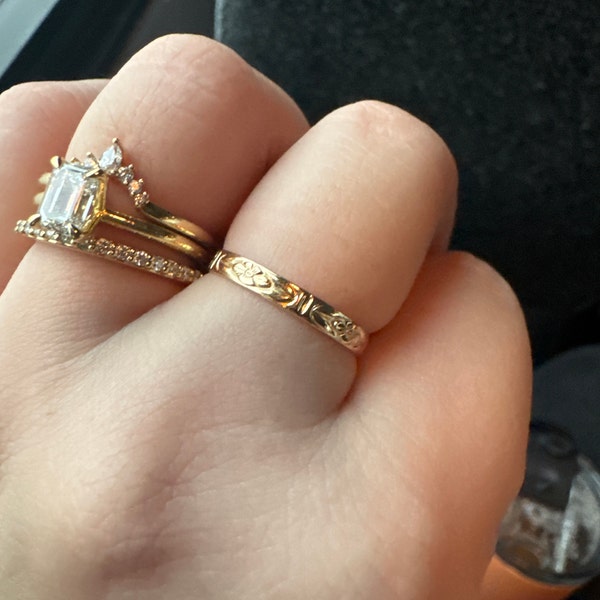 Gold Ring, 14k Gold Pattern Ring, Solid Gold Ring, Gold Stack Ring, 14k ...