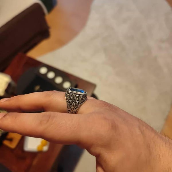Solid 925 Sterling Silver Turkish Handmade Men's Ring - Moon & Star Design