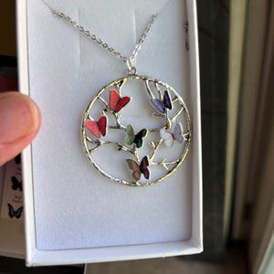 Gemmance Collana Farfalla Con Pietra Portafortuna E Cristalli - Placcata Rodio, Ciondolo 2,5 Cm, Catena 45,7+5,1 Cm, Regalo Donna