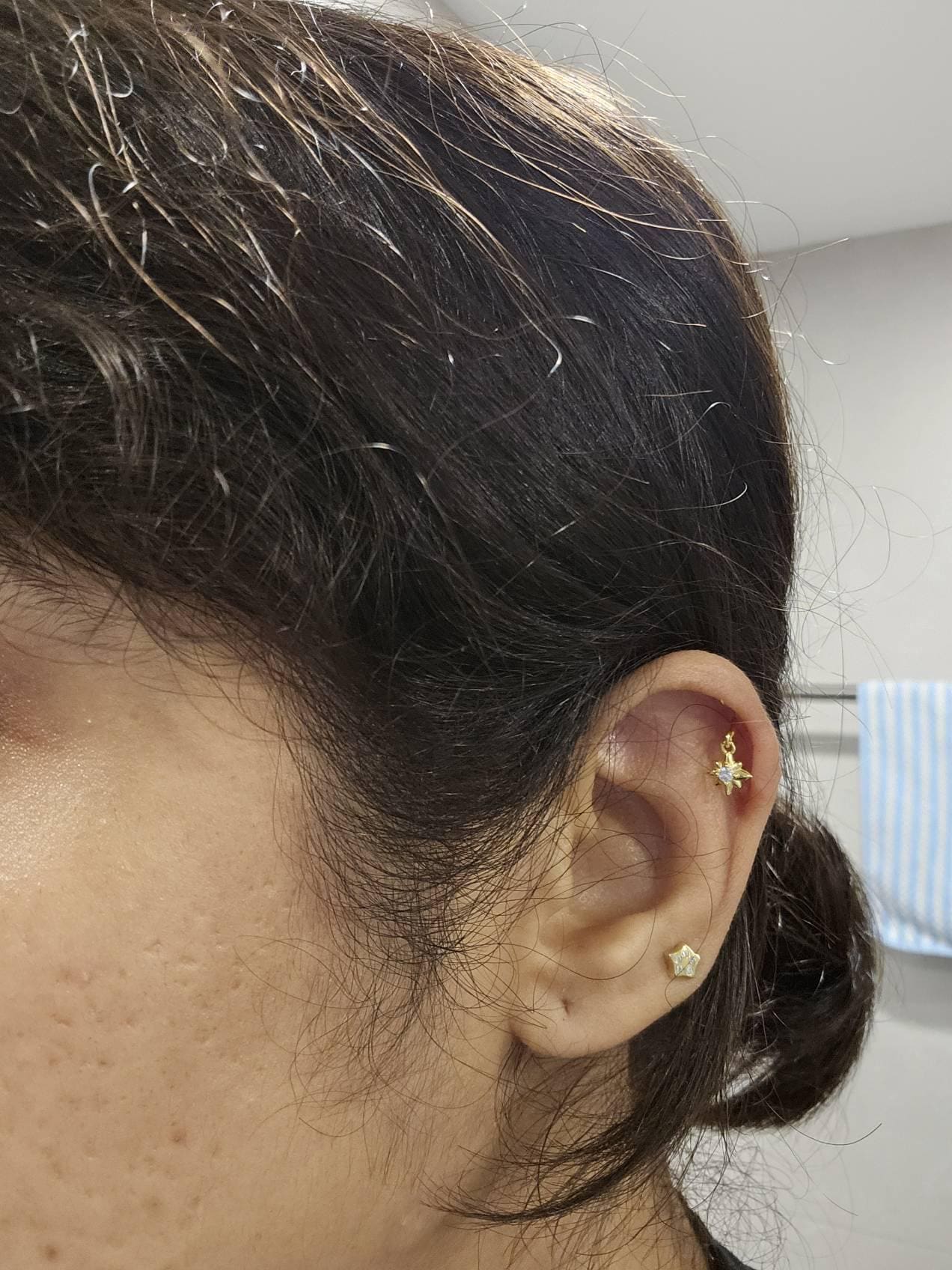 S925 Hexagram Helix Earring Stud, 18g Helix Piercing Jewelry, 6.5mm Cartilage Stud, Vertical Helix Ring, Tagus Helix Dangle Earring Stud