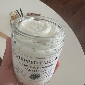 VANILLA Whipped Tallow Skin Cream Grass-Fed Tallow Face Moisturizer All Natural Non-Toxic Lotion Body Butter 2oz 4oz 9oz 16oz