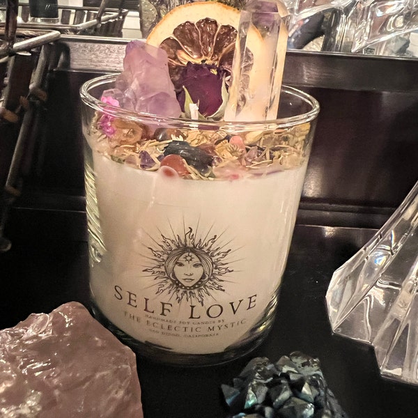 Self Love Intention Candle With Crystals, Herbs & Flowers- Black ...