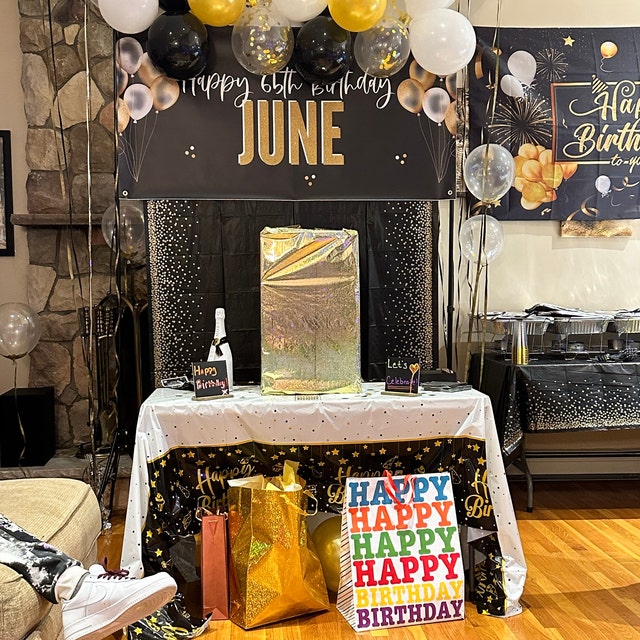Custom 34th Birthday Banner Backdrop - Personalized Name & Photo, Black & Gold Party Decor