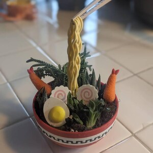 Japanese Ramen Bowl Planter | Floating Noodles and Topping