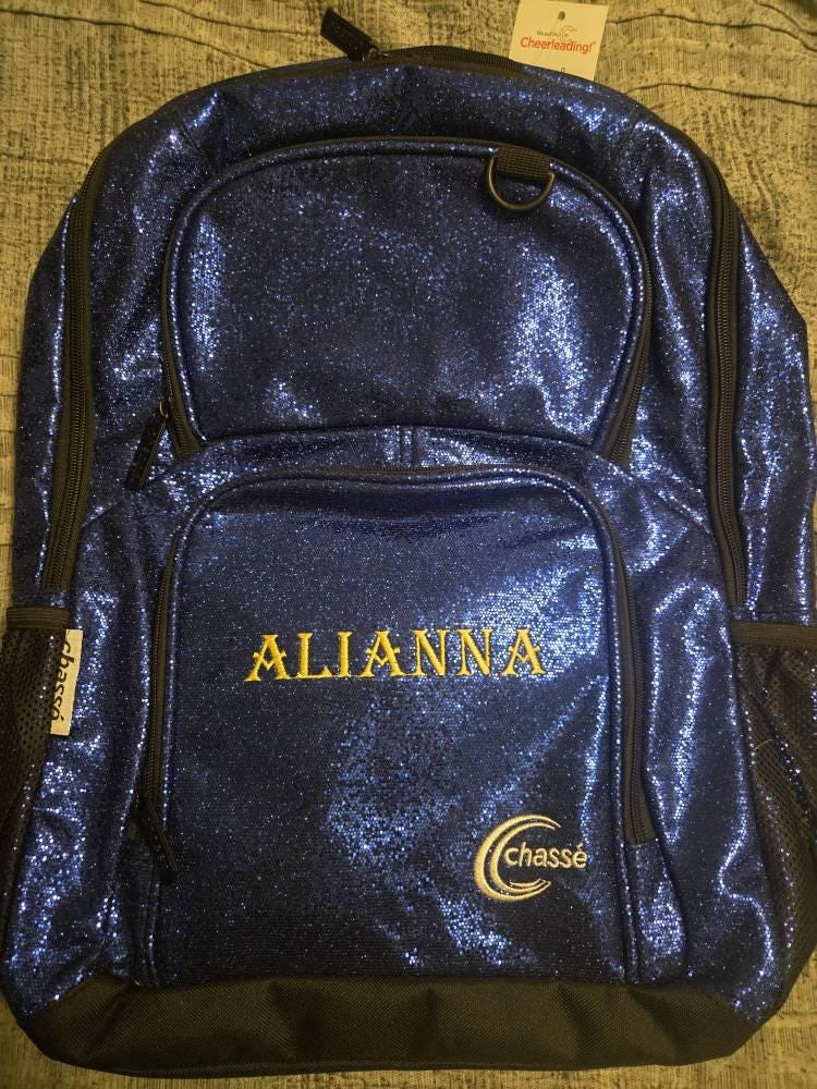 Personalized Chasse Glitter Backpacks, Cheer Bag, Dance Bag, Glitter Bag