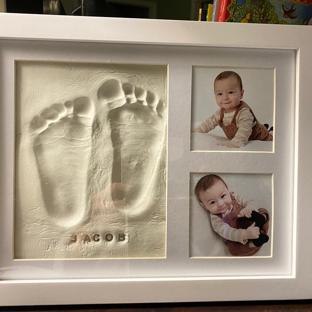 Hemoton Baby Keepsake Footprint Frame Handprint Picture Kit Infant Photo Newborn Shower Hand Box Frames Foot Gifts Memorable, Size: 27x23cm
