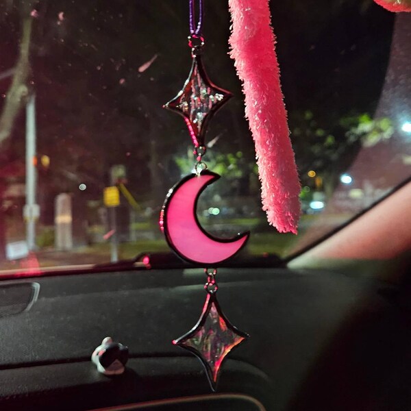 Stained Glass Car Witch Decor. Unique Moon Phases Charm for Your Car ...