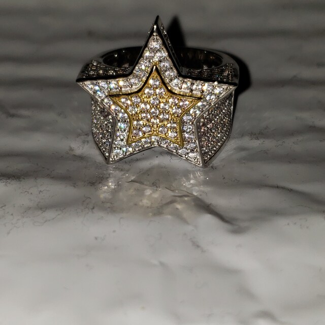 3D Star Hip Hop Ring: Solid Sterling Silver, 14k Gold Inlay