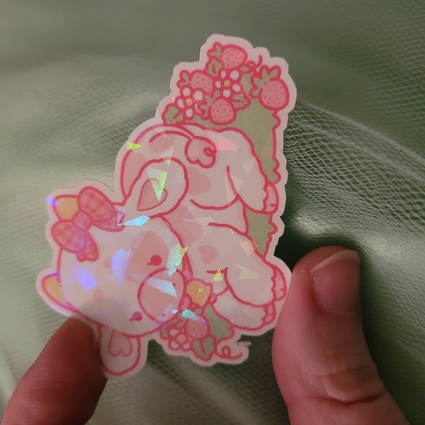 Strawberry Cow - Holographic Vinyl Sticker - Etsy
