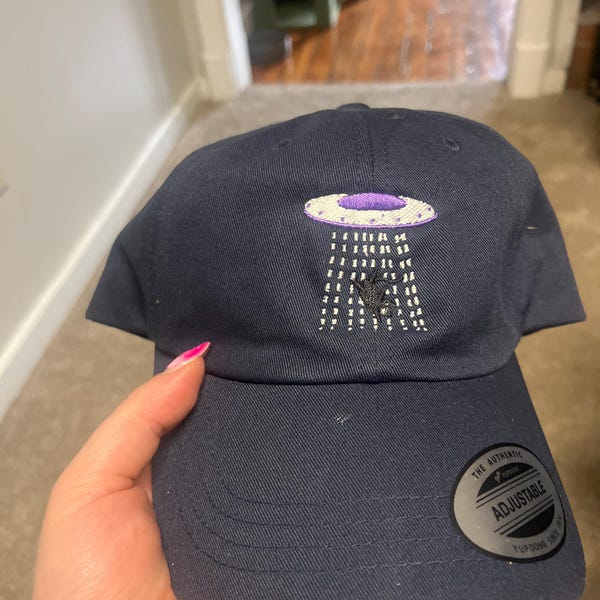 Embroidered Alien Abduction Baseball Cap | Cute UFO Hat | Cat Lovers ...