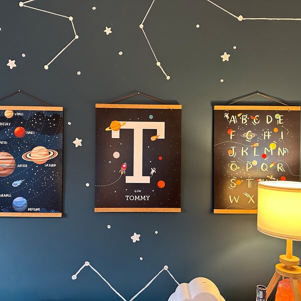 Space Wall Art Set of 3 Prints, Space Themed Nursery, Custom Baby Name ...