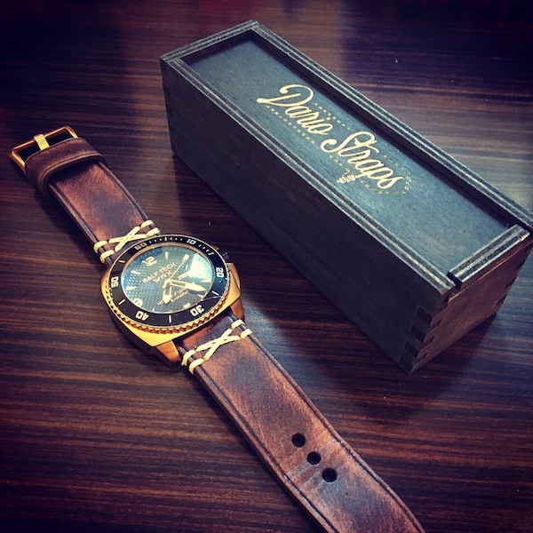 Cinturino Per Orologio In Pelle Di Vitello Nera E Bianca - Foto 9