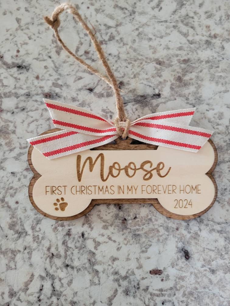 Personalized Pet Dog Ornament, First Christmas in My Forever Home, Rescue Puppy Gift, Furever Home 2024 Ornament, Several Ribbon Options
