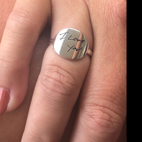 Engraved Handwriting Ring: Custom Sterling Silver Signature Ring - Etsy