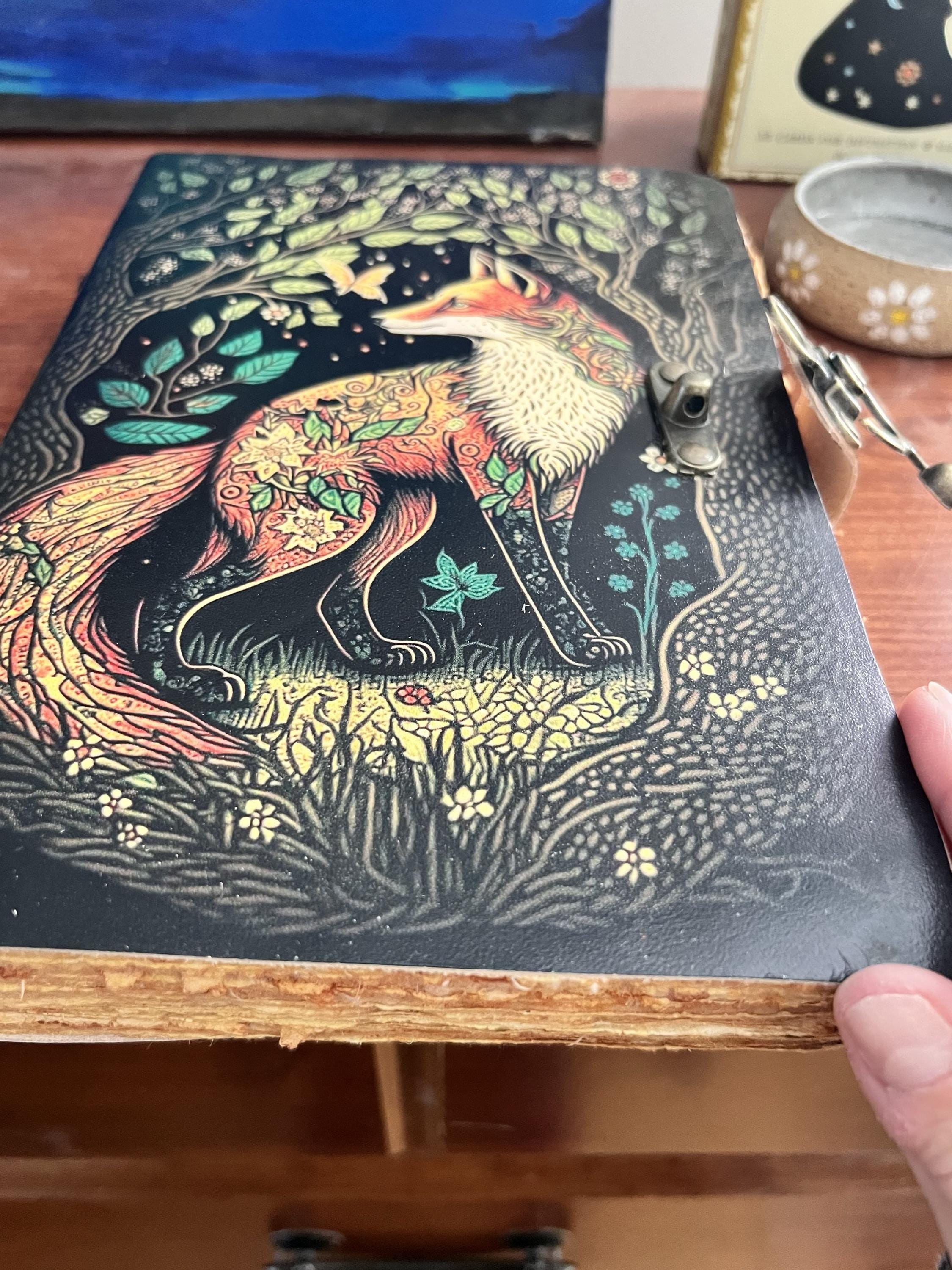 400 Page Large Fox Vintage Handmade leather Journal, Grimoire Fat journal Blank spell book of shadows Christmas Celestial Gifts For Him Her