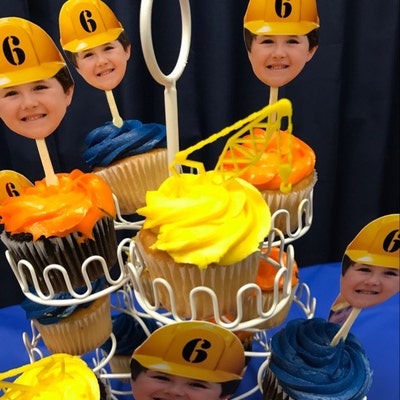 Personalized Construction Hat Photo Birthday Cupcake Toppers - Etsy