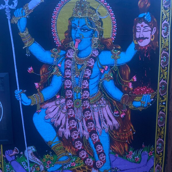 HINDU GODDESS KALI Batik Tapestry shiva Sequin Wall Hanging Print Poster India EUR 11,42 - ES