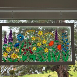 ガラス版画 『花』
大阪芸術大学 美術科教授
持田総章 ワイルドフラワーメドウガラス絵画：3D花柄窓装飾（21インチ×17インチ