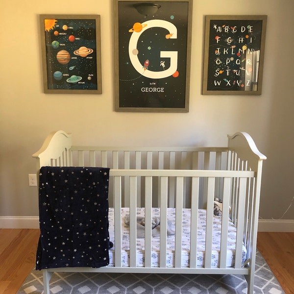 Space Wall Art Set of 3 Prints, Space Themed Nursery, Custom Baby Name ...