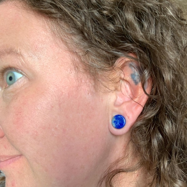 Pair Of Abalone Shell Inlaid Wood Saddle Plugs - Organic Wood Ear Gauges (10mm)