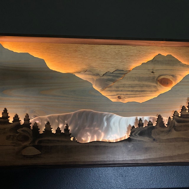 Mountain Water D cor 36 X 20 Light up Mountain Wall Art Lake