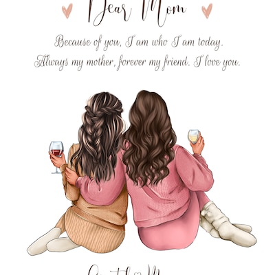 Personalised Mother and Daughter Print, Birthday Gift for Mum, Custom ...