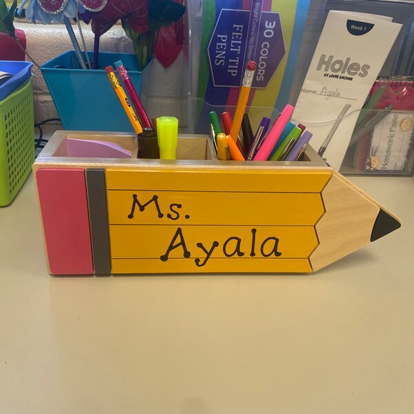 Personalized Wooden Pencil Holder Desk Organizer, Teacher Gift, Teacher ...