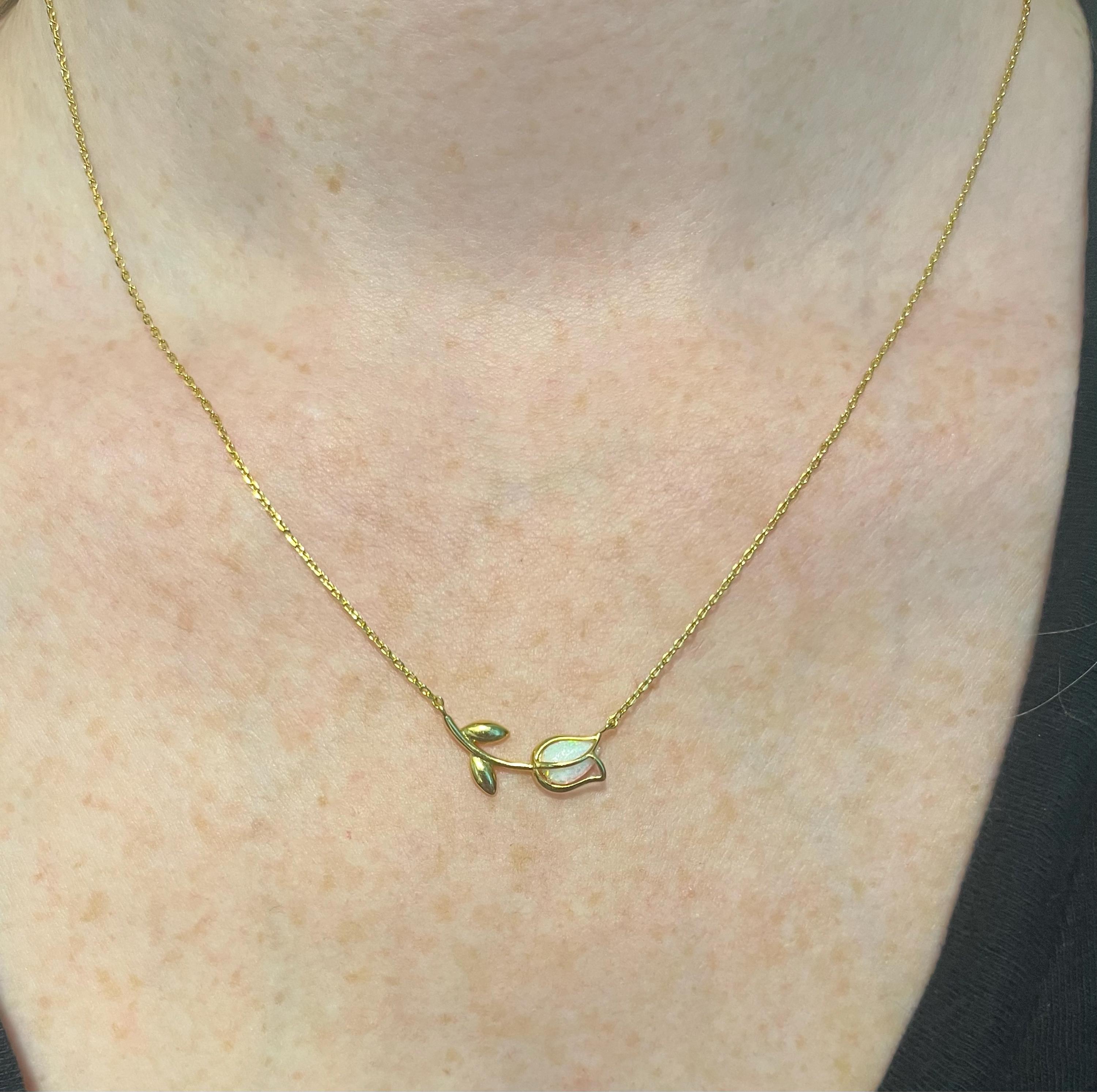 Dainty Encased Opal Tulip Wrap Necklace, Aesthetic, Simple, Gold, Silver Elegant, Minimal Jewelry, bridesmaid, Delicate, Layering Her Gift